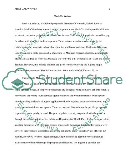 Access to Medi-Cal Waiver Programs