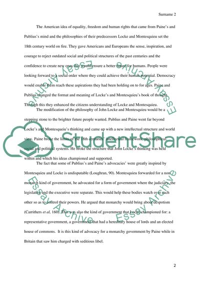 In what ways is it evident that paine and publius were influenced by montesquieu and locke