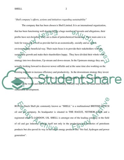 Shell Companys Efforts, Actions, and Initiatives Regarding Sustainability