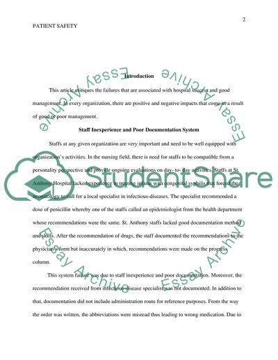 Patient Safety: Positive and Negative Effects of Good or Poor Management