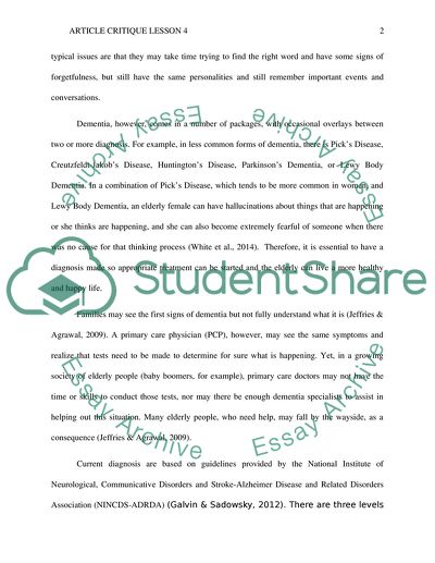 Recognition and Diagnosis of Dementia