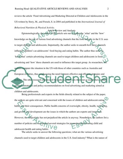 Food Advertising and Marketing Directed at Children and Adolescents in the US QUALITATIVE article REVIEWS AND ANALYSES