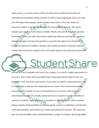 Behavioural Finance and Framing Bias