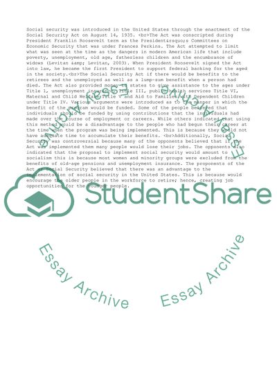 The Introduction of Social Security