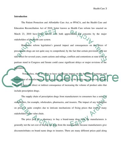 Health Care Reform and Effect on Prescription Drug Costs