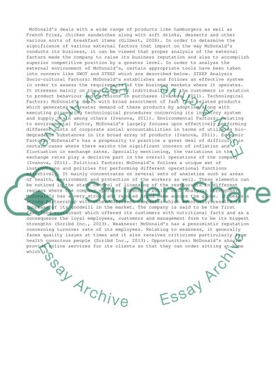 The McDonalds Corporation Strategy Planning