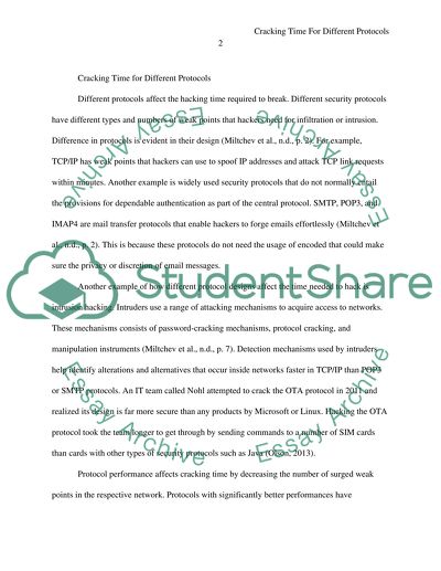 Cracking time for different protocols