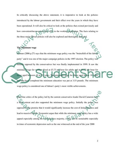 Effect of Legislative Change Introduced by Labour Governments