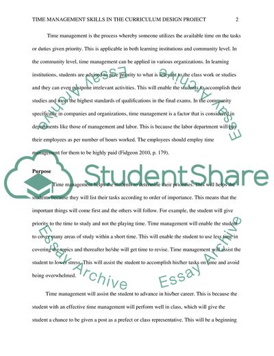 Time Management Skills in the Curriculum Design Project