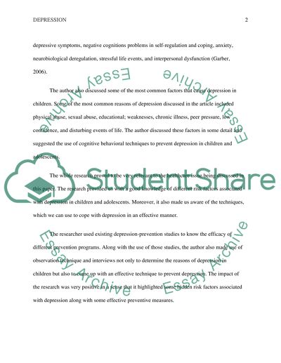 The Prevention of Depression in Children and Adolescents: A Revie