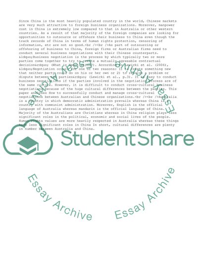 How to Successfully Manage Cross-Cultural Negotiations between Australian and Chinese Organizations