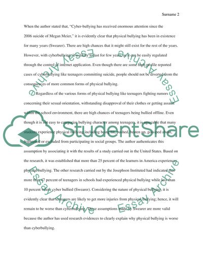 Physical Bullying is Worse than Cyberbullying