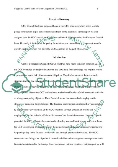 Suggested Central Bank for Gulf Cooperation Council (GCC)