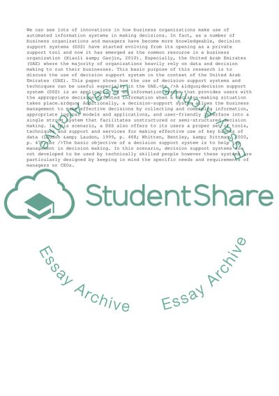 Decision Support Systems in the UAE Context