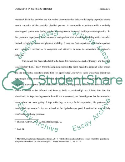 Concepts in Nursing Theory Demonstrated in Mental Health Placement Practice
