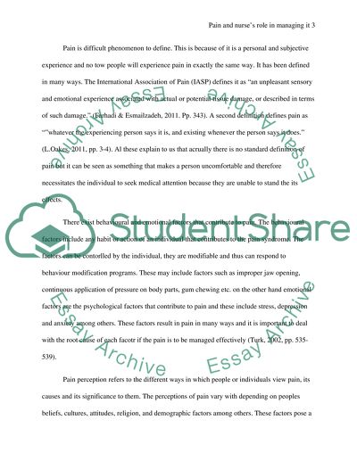 Pain and the Role of the Nurse in Helping Patients Manage Factors affecting it