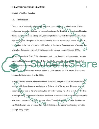 Benefits Outdoor Learning Concept