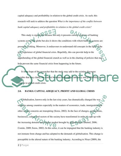 Banks: Capital Adequacy, Profit and Global Crisis