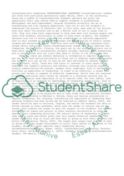 Academic Advisers as Transformational Leaders