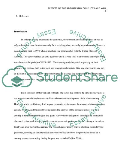 Economical Consequences of the Afghanistan Conflict and War