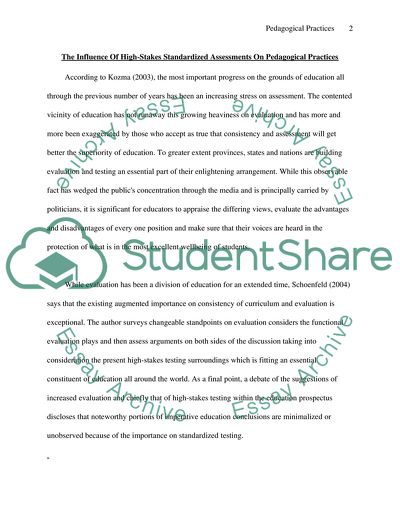 The Influence of High-Stakes Standardized Assessments on Pedagogical Practices