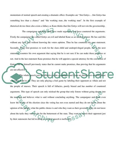 Bias, fallacies, and specific rhetorical devices in the speech