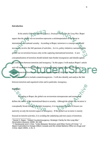 The Contents of Ropers Article Global Counterinsurgency: Strategic Clarity for the Long War