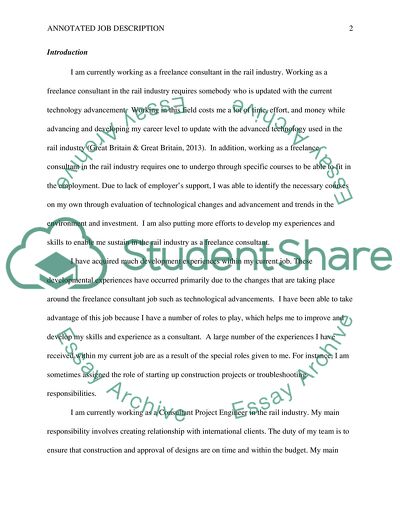 Work Based Integrates Studies - Annotated Job Description