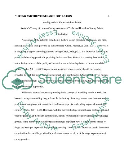 Watsons Theory of Human Caring, Assessment Tools, and Homeless Young Adults