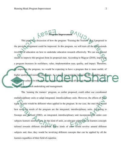 Training the Trainers Program Improvement