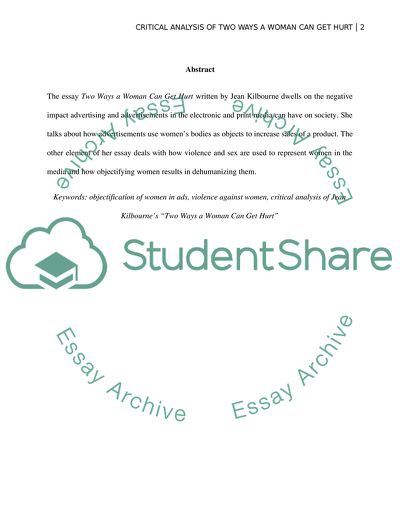 Critical Analysis of Two Ways a Woman Can Get Hurt by Jean Kilbourne