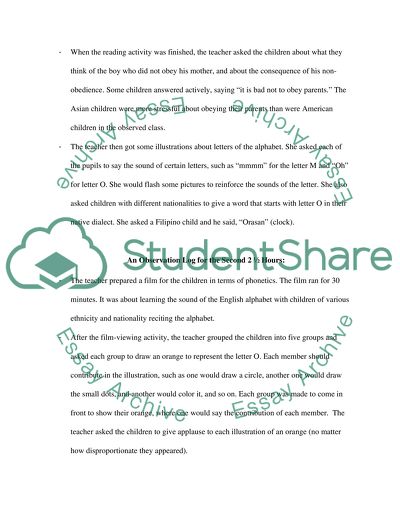 Reflection on a pretend observation of a k-3 classroom with children of diverse backgrounds