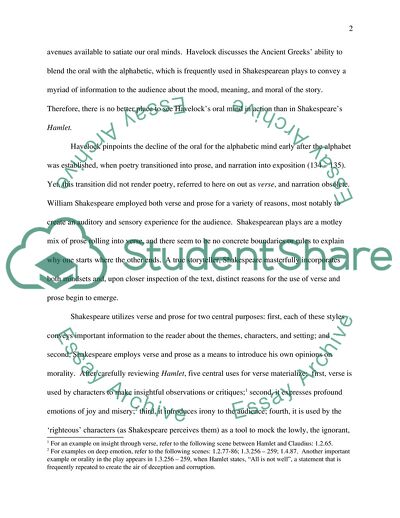 Investigating the Role of Orality in Hamlet