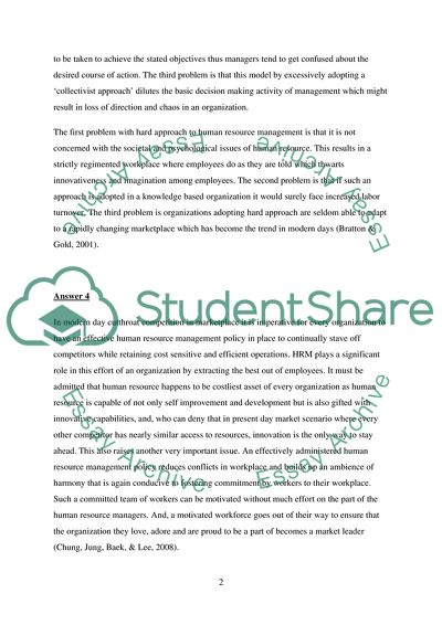 Responses to Human Resource Management Questions