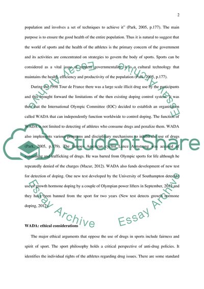 World Anti Doping Agency - Connection between Governmentality, Sport, and Doping