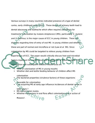 Oral Colonization of Mutans Streptococci in Young Children