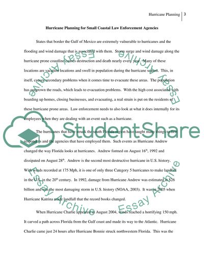 Hurricane Preparedness Planning for Law Enforcement Agencies