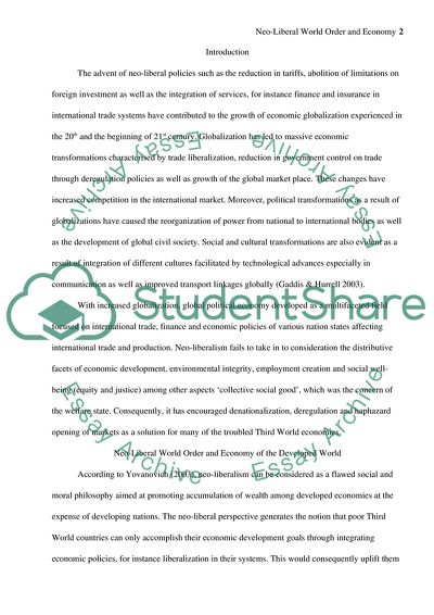 Neo-Liberal World Order and Economy of the Developed World