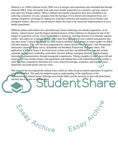 Cross Cultural Factors Needed for Cross Border Mergers and Acquisitions