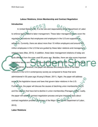 Labour Relations, Union Membership, and Contract Negotiation