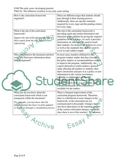 The Influence of Curriculum on Early Years Setting