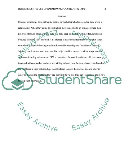 The Use of Emotional Focused Therapy