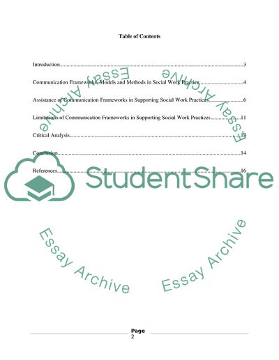 Communication Frameworks, Models and Methods in Social Work Practice