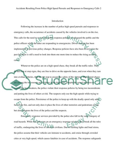 Accidents Resulting from Police High Speed Pursuits and Responses to Emergency Calls