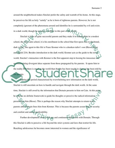 Analyze Emil Sinclairs development on the book Demian by Herman Hesse