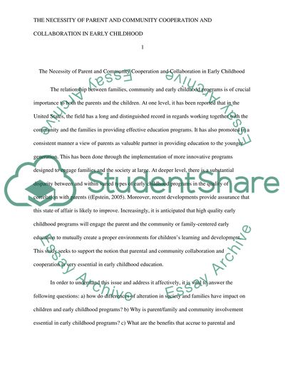 The Necessity of Parent and Community Cooperation and Collaboration in Early Childhood