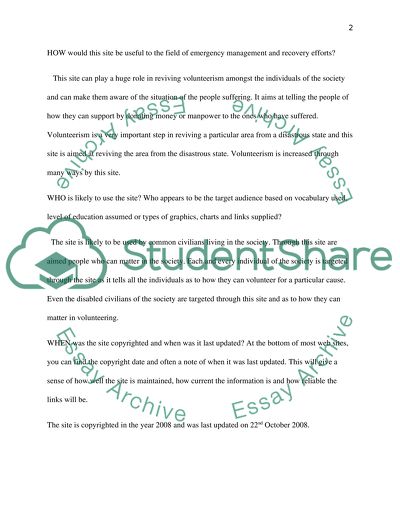 Website evaluation example