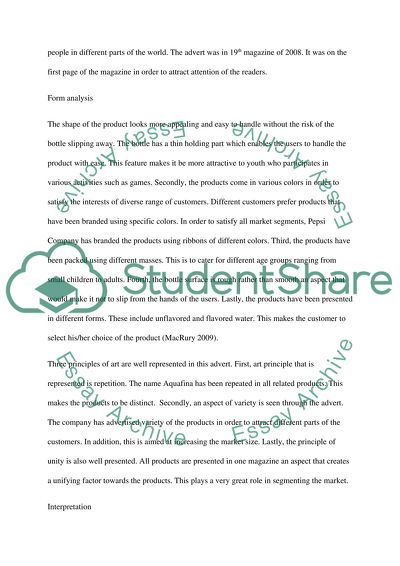 The Advert for the Aquafina Product