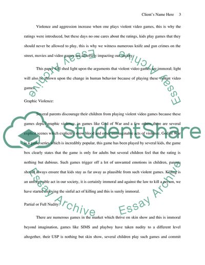 Immoral Violent Video Games