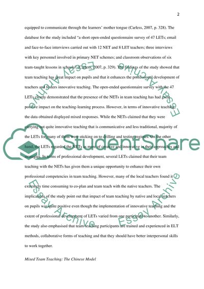 Aspects of Language Teaching by Mixed Teaching Teams